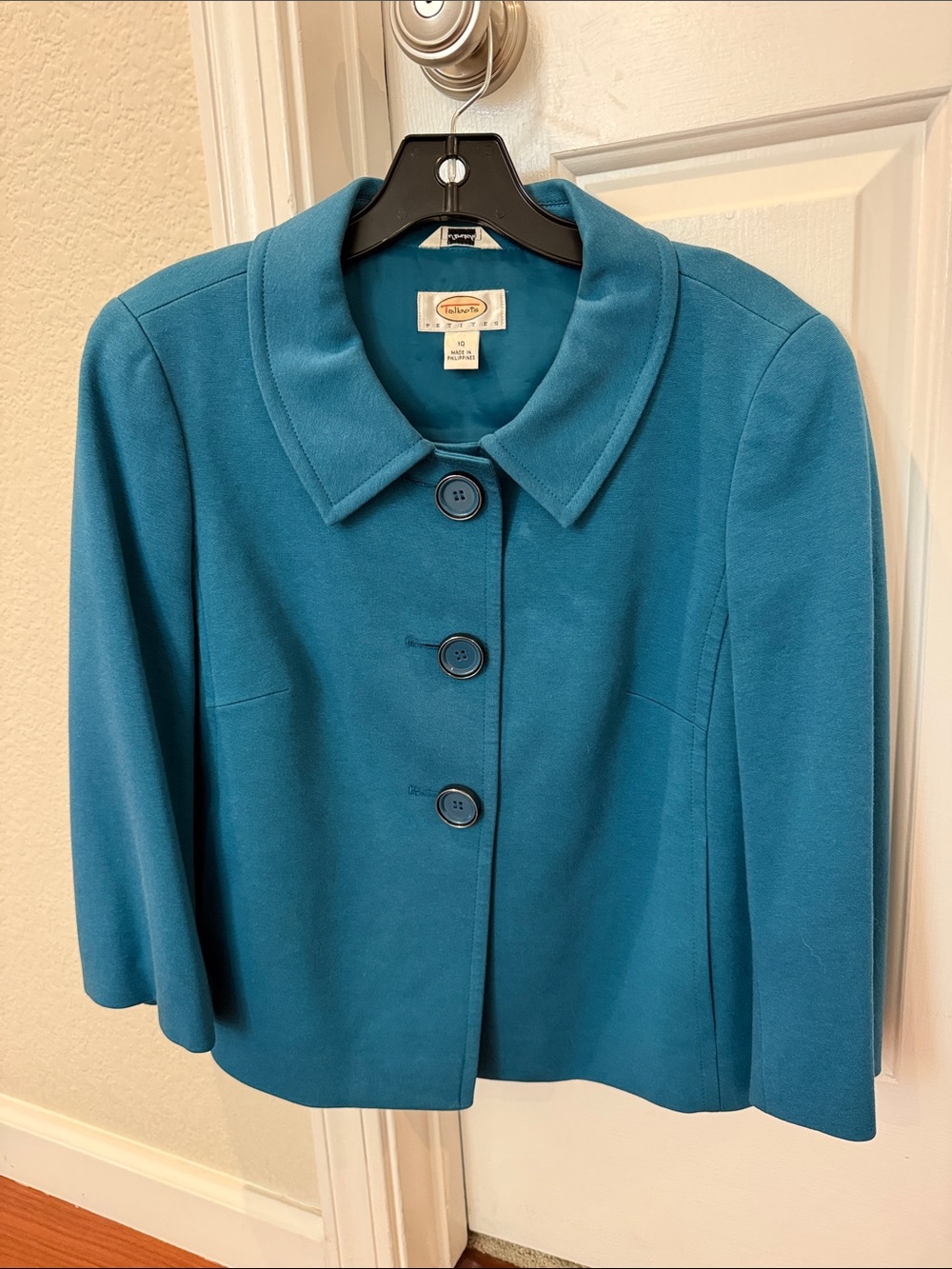Talbots Teal Cropped Button Blazer Jacket